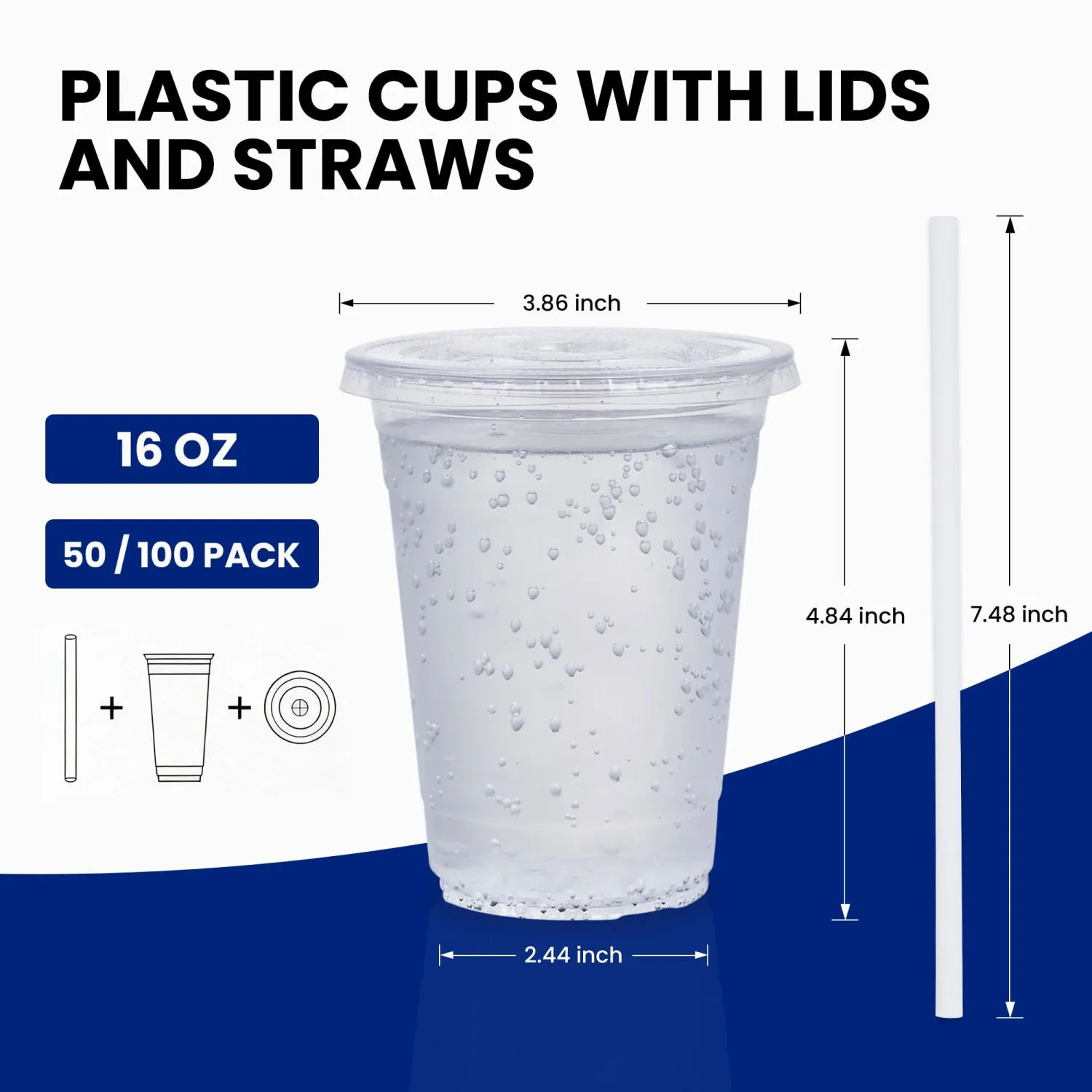 100 Pack 16 oz Clear Plastic Cups with Lids and Straws, Organized Dispenser Box, Heavy Duty Disposable Iced Coffee Cups, Crystal Clear Smoothie To Go Cups, PET, BPA Free