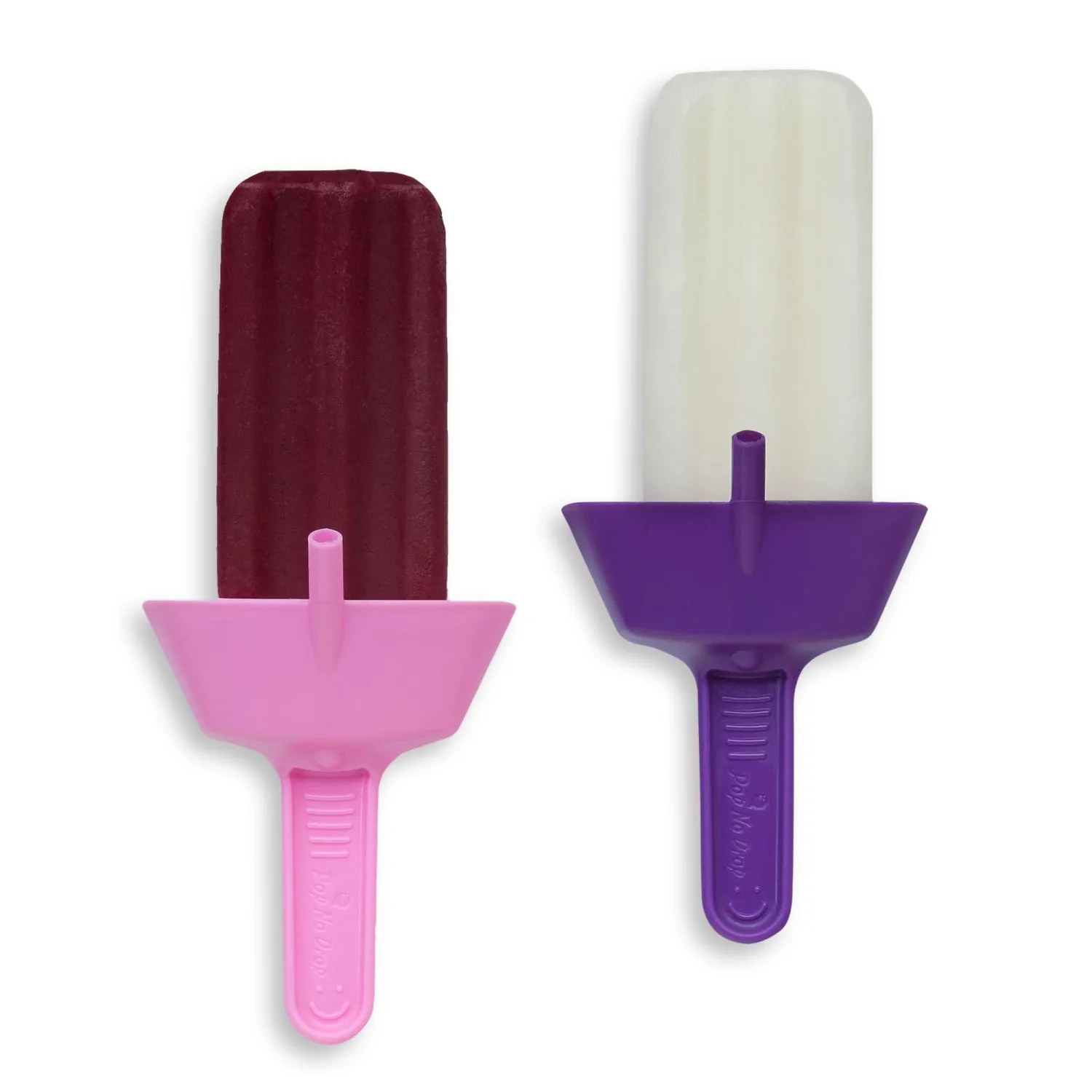 THE ORIGINAL Pop No Drop Popsicle Holder - BPA Free & Dishwasher Safe - Mess-Free Frozen Treats Holder with Straw - No Drip Drop Ice Pop Popsicle Holders for Kids & adults - Pack of 2 PINK & PURPLE