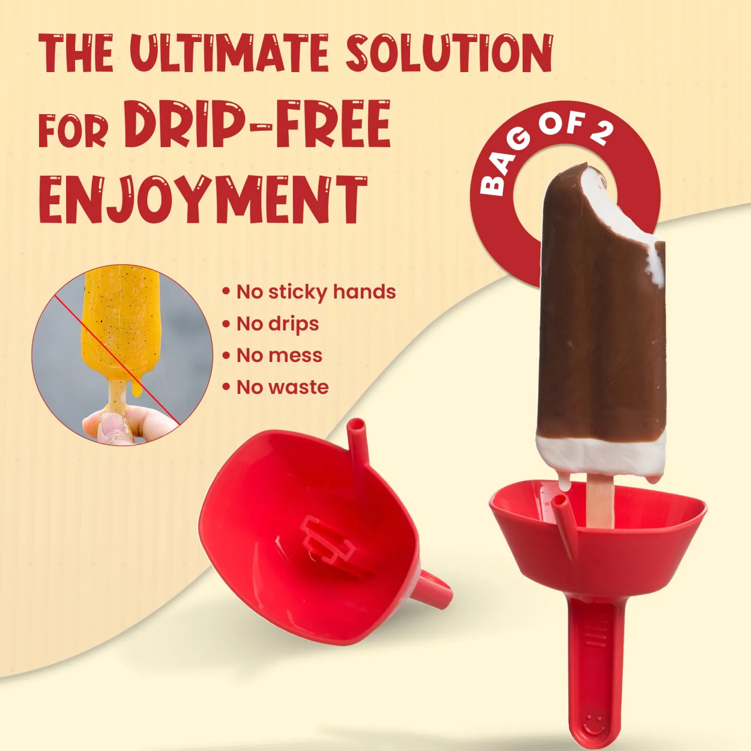 THE ORIGINAL Pop No Drop Popsicle Holder - BPA Free & Dishwasher Safe - Mess-Free Frozen Treats Holder with Straw - No Drip Drop Ice Pop Popsicle Holders for Kids & adults - Pack of 2 PINK & PURPLE