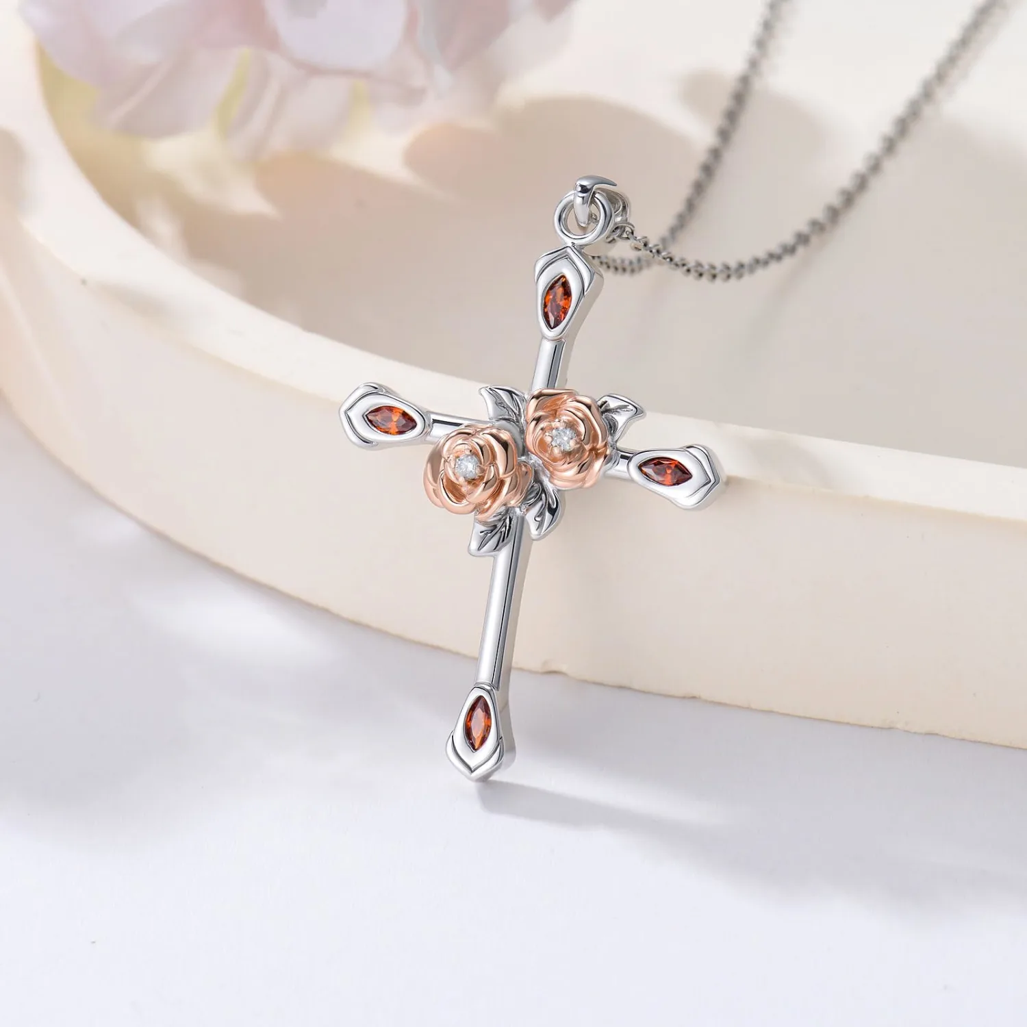 925 Sterling Silver Diamond Cross Necklace, Cross Pendant Necklace Gift for Women, Fine Jewelry for Valentine's Day, Birthday Anniversary Christmas, with 18+2inches Chain