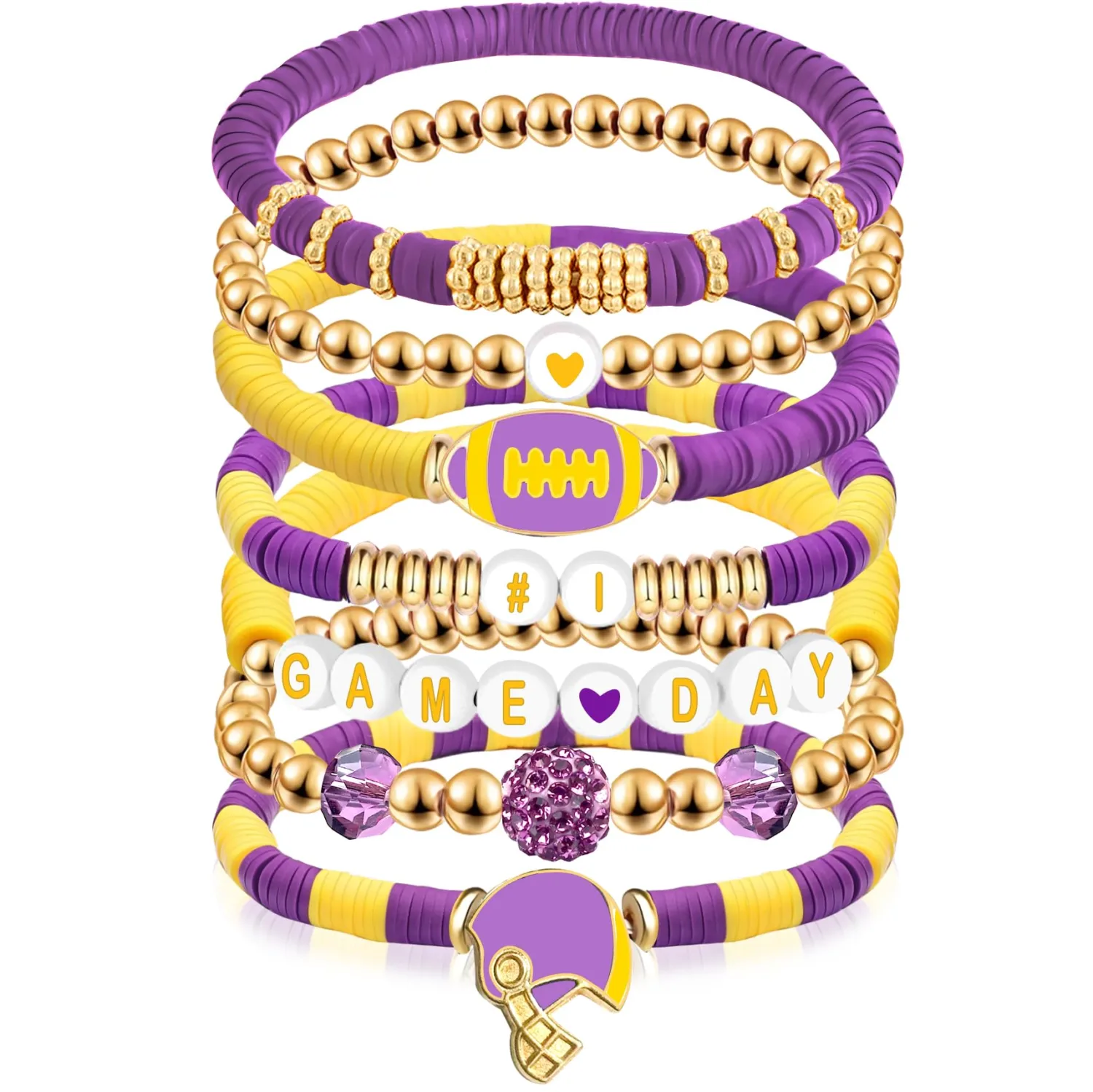 Football Mom Gifts Game Day #1 Bracelet Football Charm Beaded Stretch Bracelet Sports Jewelry for Football Dad Coach Fans Gifts