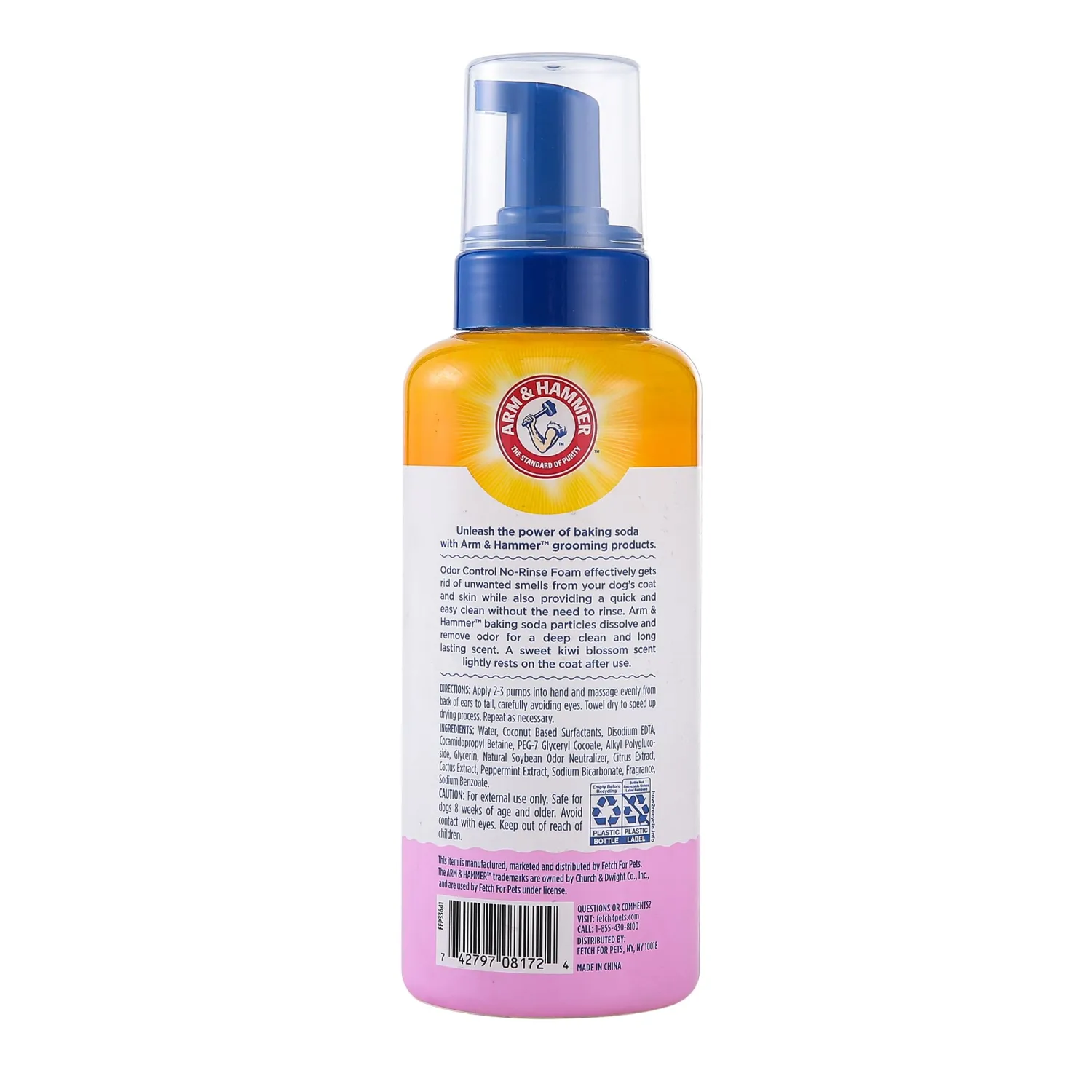 Arm & Hammer for Pets Odor Control Pet No-Rinse Foam with Baking Soda, Kiwi Blossom Scent, Best Odor Eliminating Foam for Dogs and Puppies; Waterless Dog Deodorizer, 16 Fl Oz (Pack of 2)