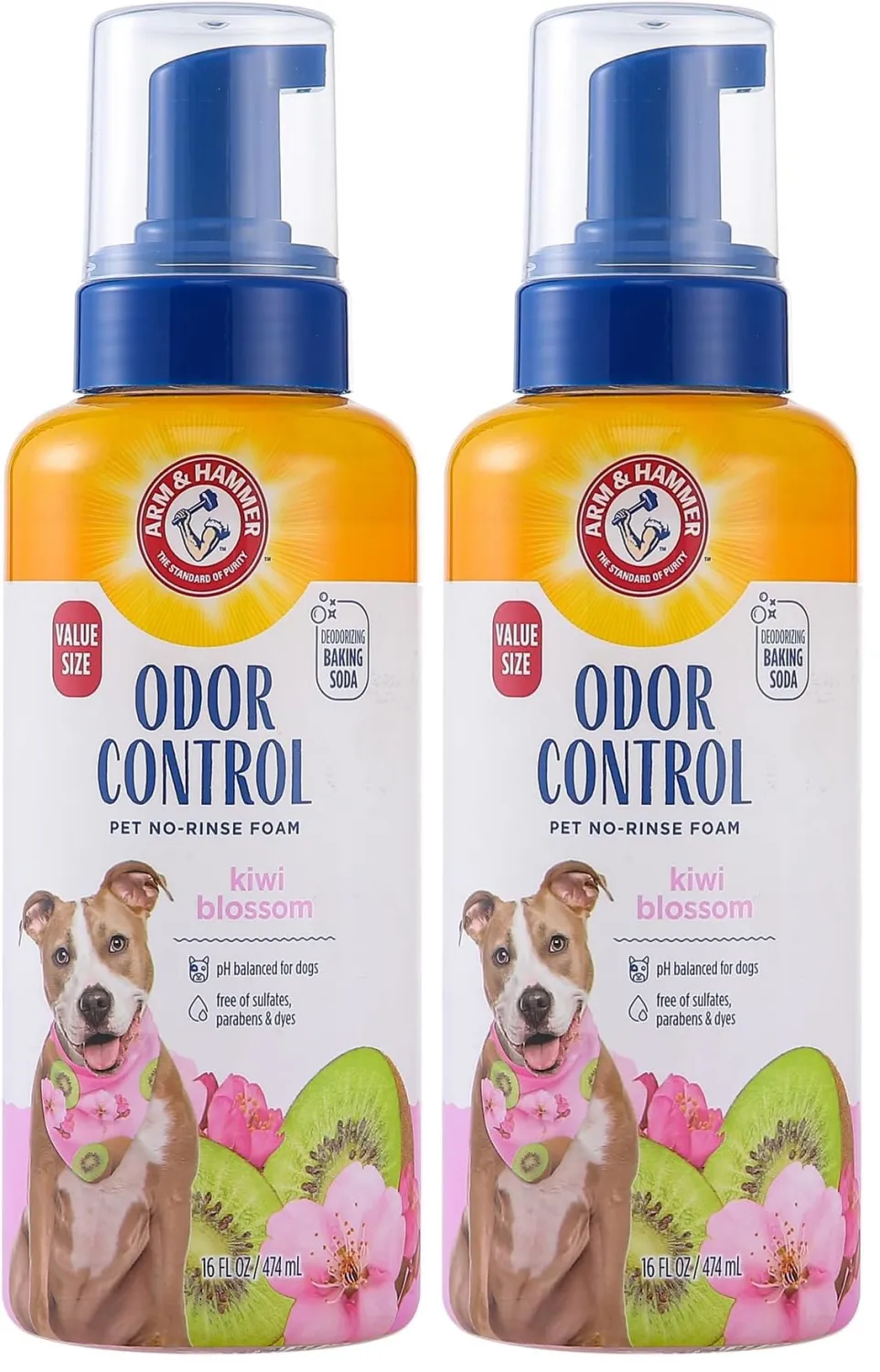 Arm & Hammer for Pets Odor Control Pet No-Rinse Foam with Baking Soda, Kiwi Blossom Scent, Best Odor Eliminating Foam for Dogs and Puppies; Waterless Dog Deodorizer, 16 Fl Oz (Pack of 2)