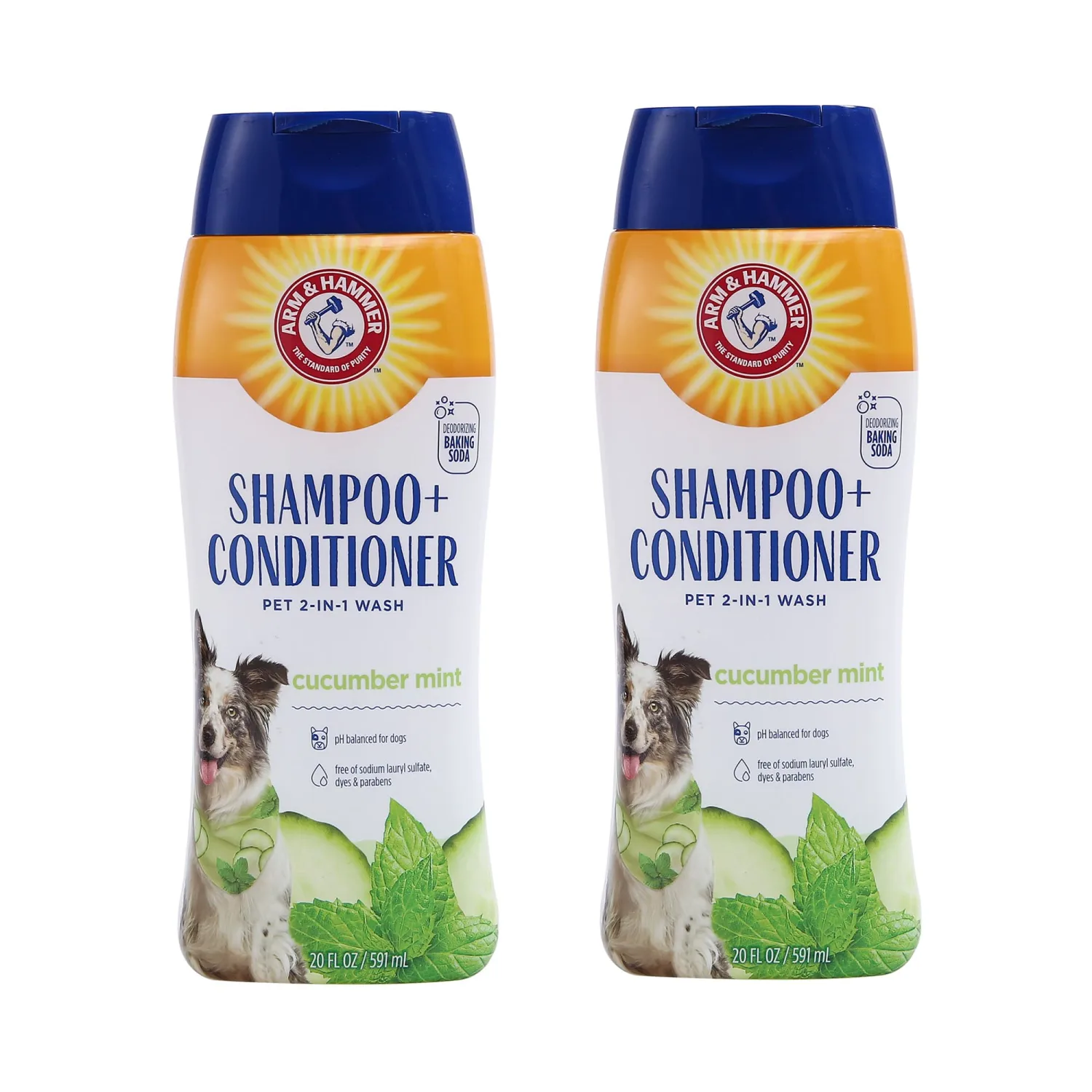 Arm and Hammer for Pets 2-in-1 Dog Shampoo and Conditioner, Cucumber Mint - Odor-Eliminating Baking Soda Formula for Clean, Fresh, Fully Conditioned Dog Coats, 20 Fl Oz - 2 Pack