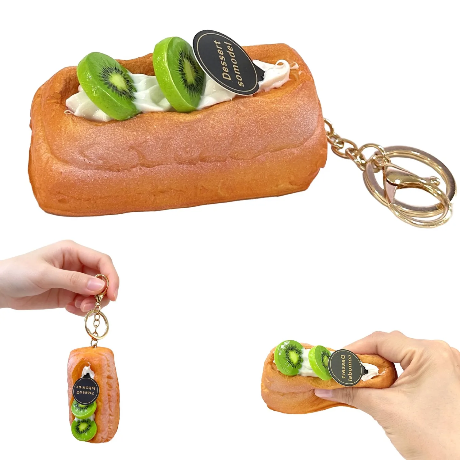 TINYEXPLORER Dessert Squishy Keychain, Slow Rising PU Foam Fake Food Stress Relief Fidget Toy, Backpack Bag Charm Pendant