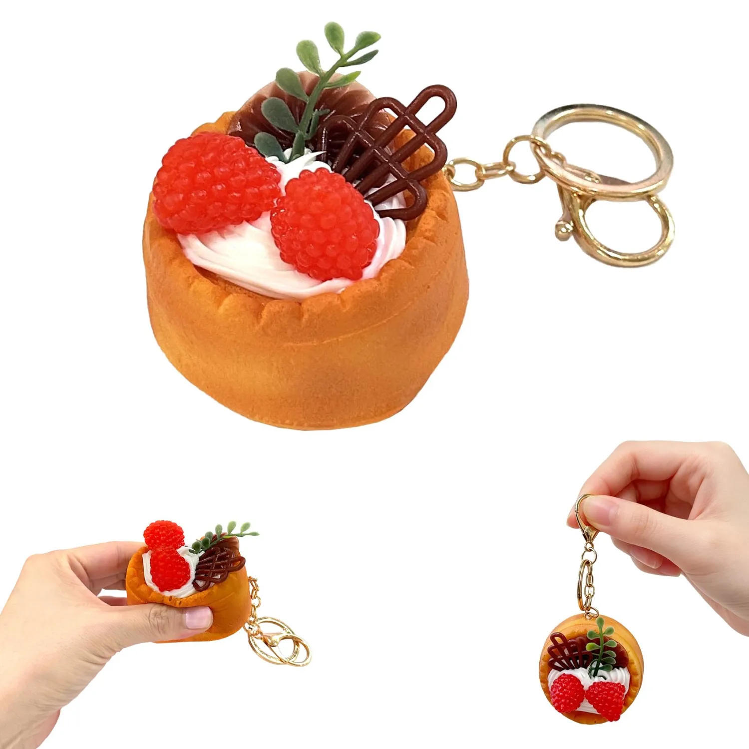 TINYEXPLORER Dessert Squishy Keychain, Slow Rising PU Foam Fake Food Stress Relief Fidget Toy, Backpack Bag Charm Pendant