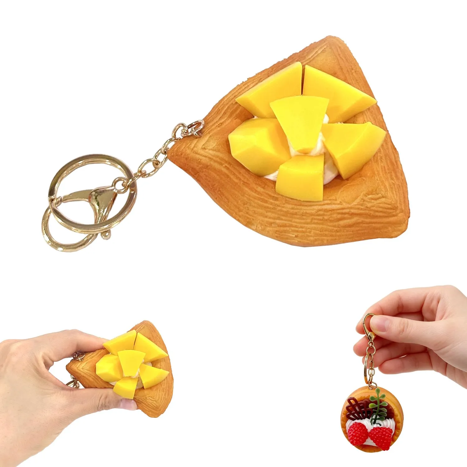 TINYEXPLORER Dessert Squishy Keychain, Slow Rising PU Foam Fake Food Stress Relief Fidget Toy, Backpack Bag Charm Pendant