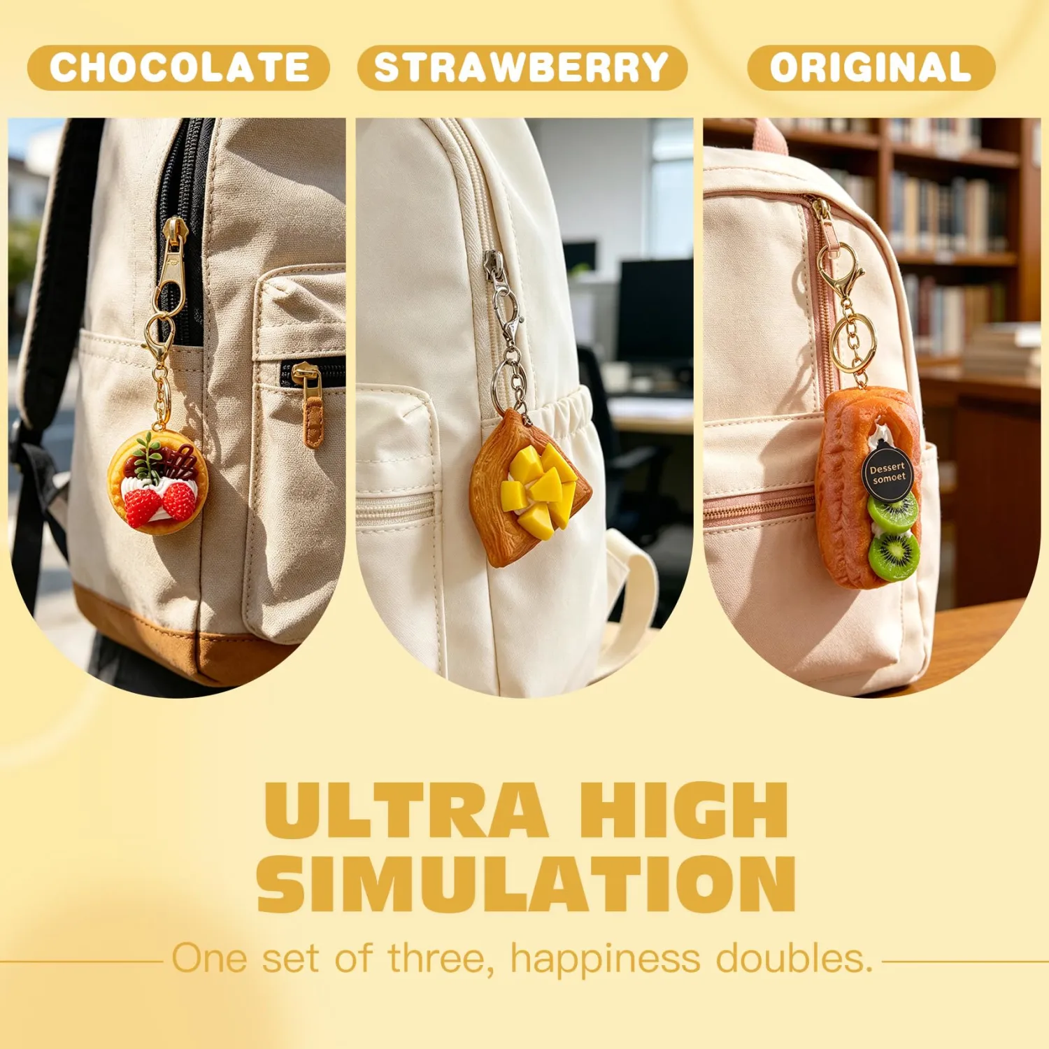 TINYEXPLORER Dessert Squishy Keychain, Slow Rising PU Foam Fake Food Stress Relief Fidget Toy, Backpack Bag Charm Pendant