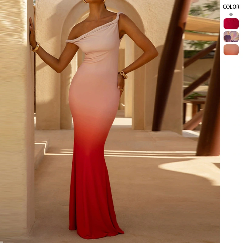 Off-Shoulder Slim-Fit Patchwork Dress For Women