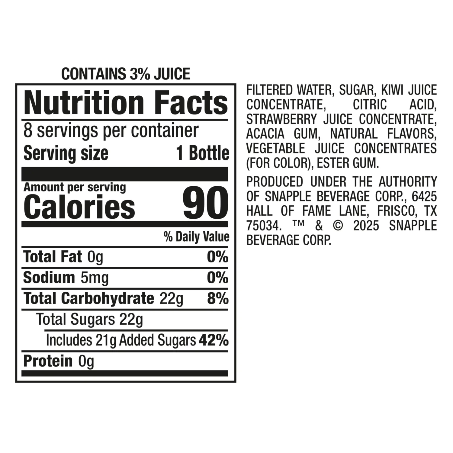 Snapple Kiwi Strawberry Juice Drink, 8 fl oz Mini Bottle, 16 pack (2 Packs of 8)