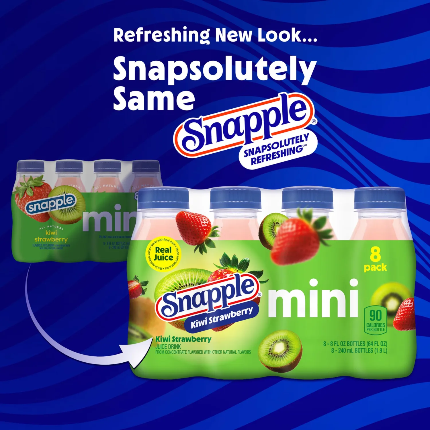 Snapple Kiwi Strawberry Juice Drink, 8 fl oz Mini Bottle, 16 pack (2 Packs of 8)