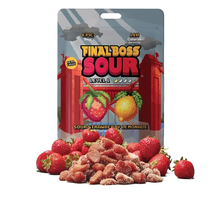 Final Boss Sour Candy | Level 1, Strawberry Lemonade, 1 Pack – Made with Real Dried Fruit, No Artificial Colors, No Artificial Fruit Flavors, Low Calorie Snack for Kids, Teens, Adults, Lunch Boxes
