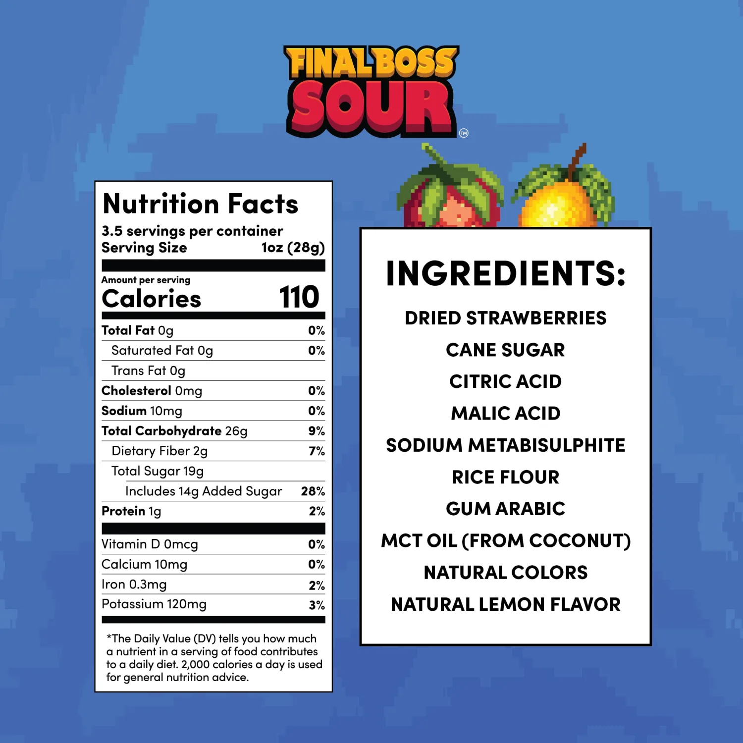 Final Boss Sour Candy | Level 1, Strawberry Lemonade, 1 Pack – Made with Real Dried Fruit, No Artificial Colors, No Artificial Fruit Flavors, Low Calorie Snack for Kids, Teens, Adults, Lunch Boxes