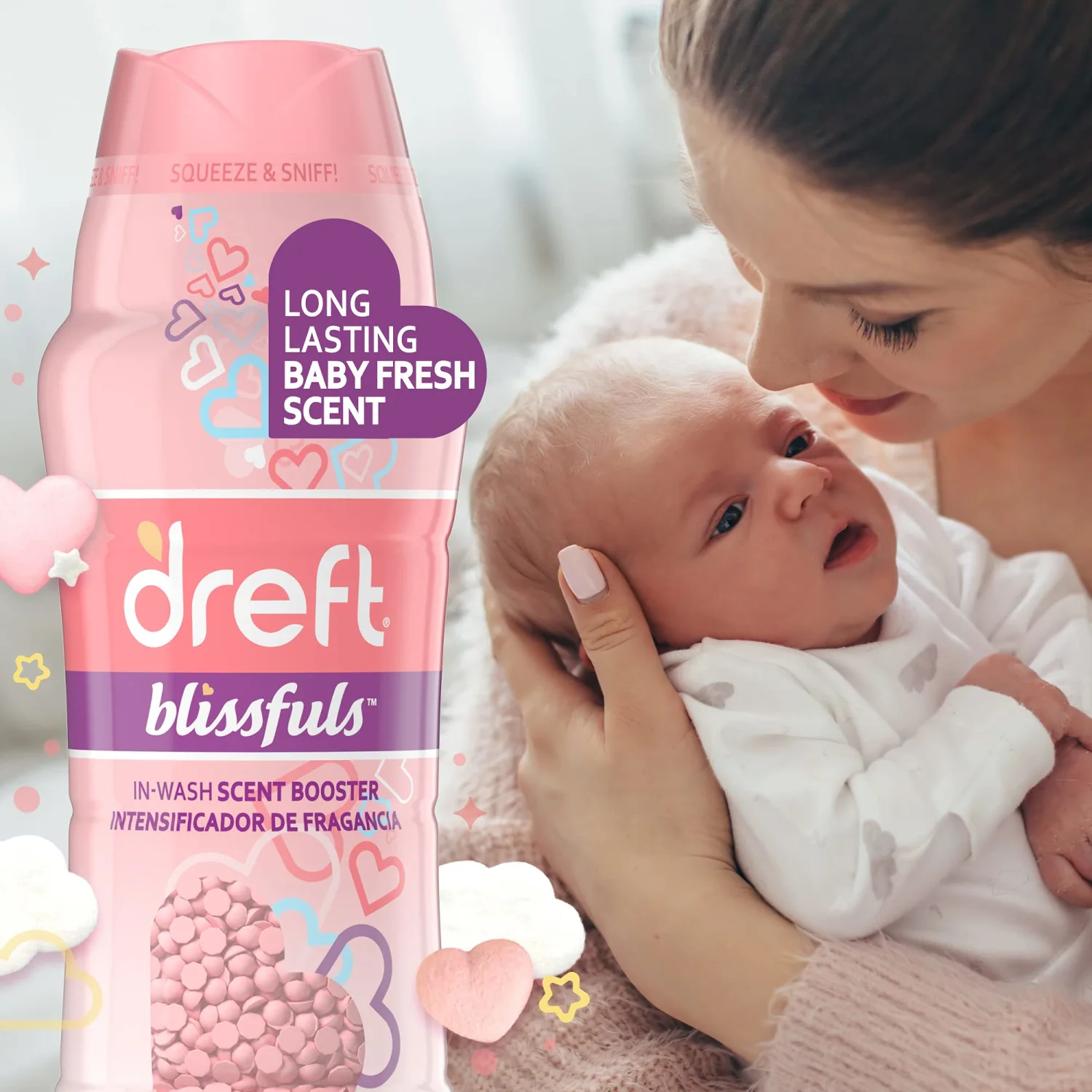 Dreft Blissfuls In-Wash Laundry Scent Booster Beads, Baby Fresh Scent, 18.2 oz (Pack of 2)