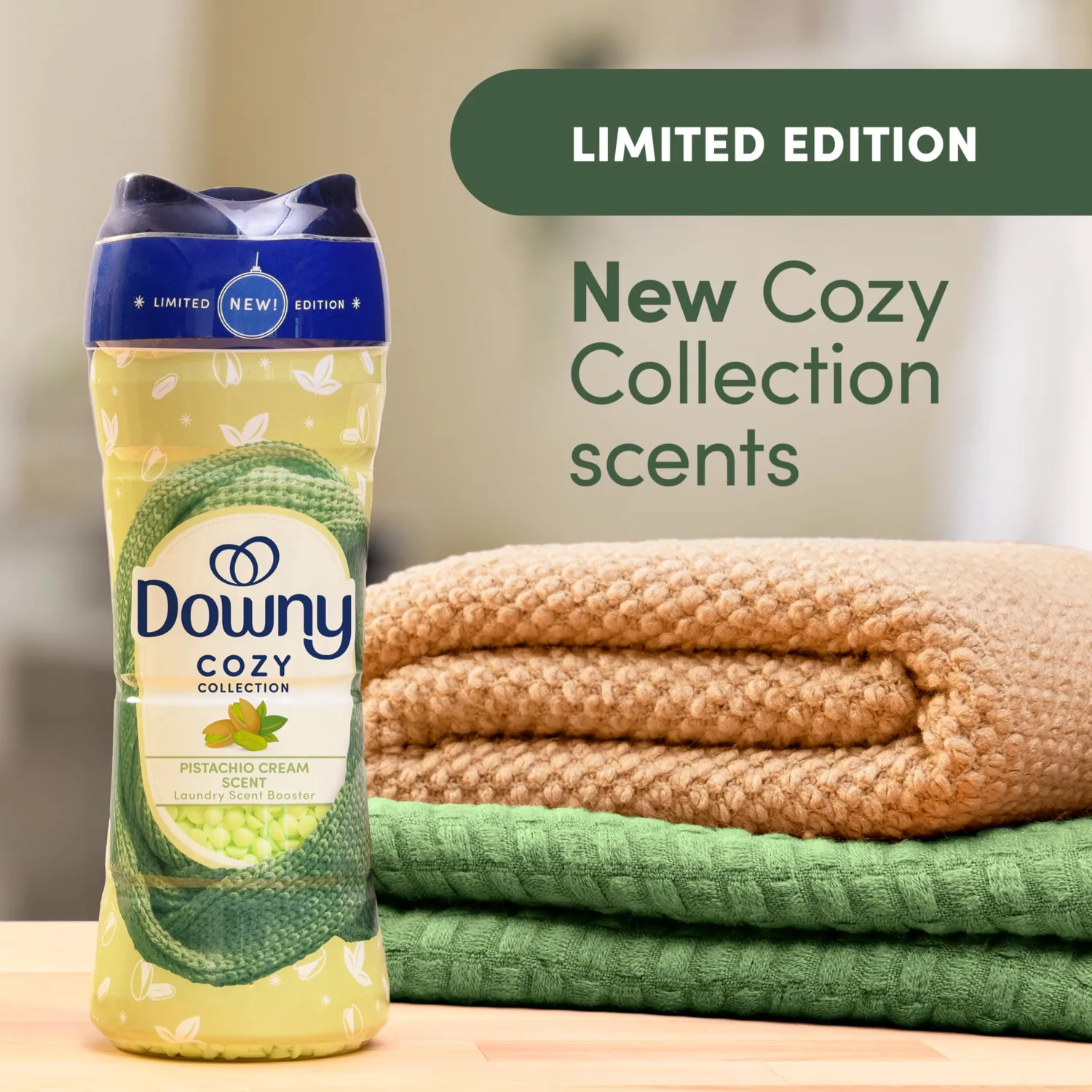 Downy Cozy Collection In-Wash Laundry Scent Booster Beads, Pistachio Cream Scent, 7.8 oz, Limited Edition Laundry Beads