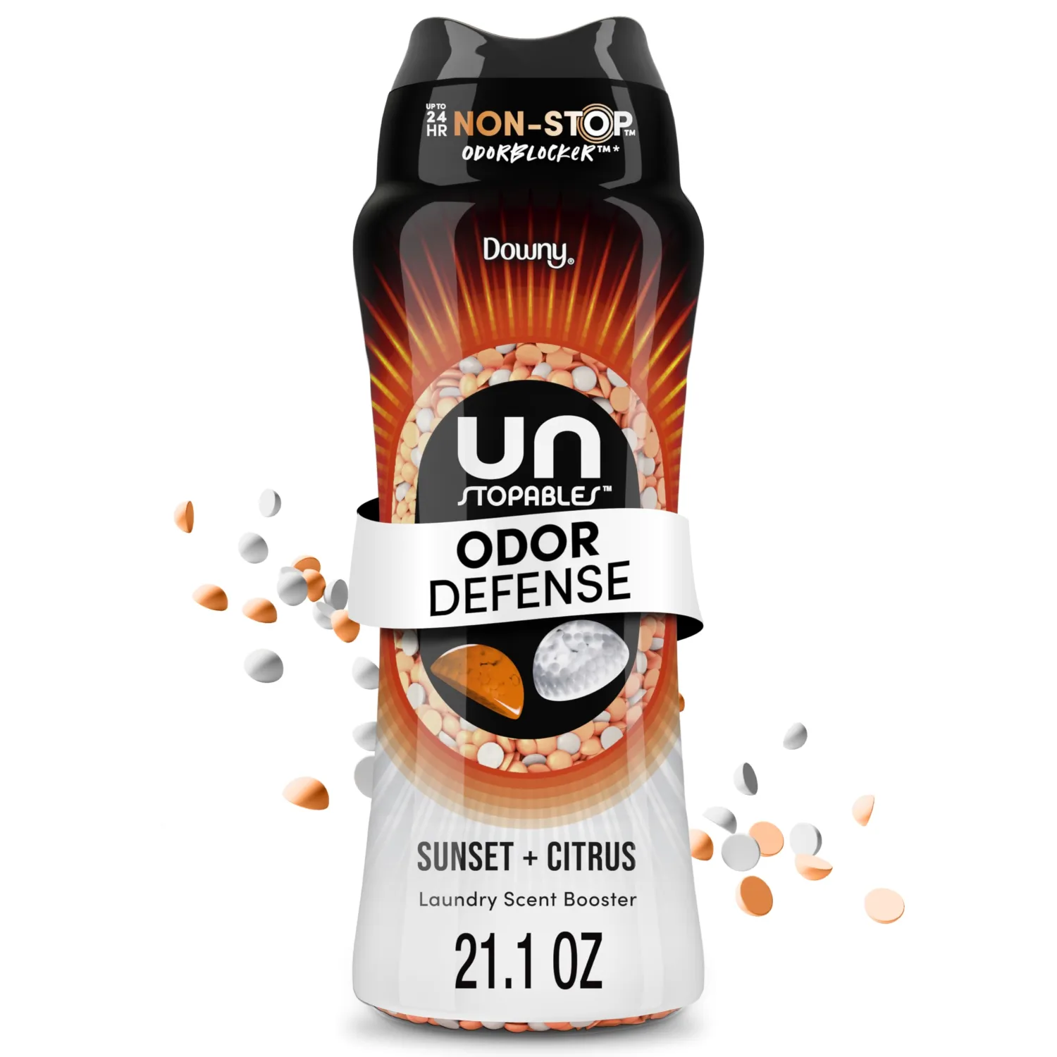 Downy Unstopables Fusions Scent Duos Laundry Scent Booster Beads, Sunset and Citrus Scent, 21.1 OZ, 24hr non-stop freshness with 2 in 1 dual scent laundry scent beads