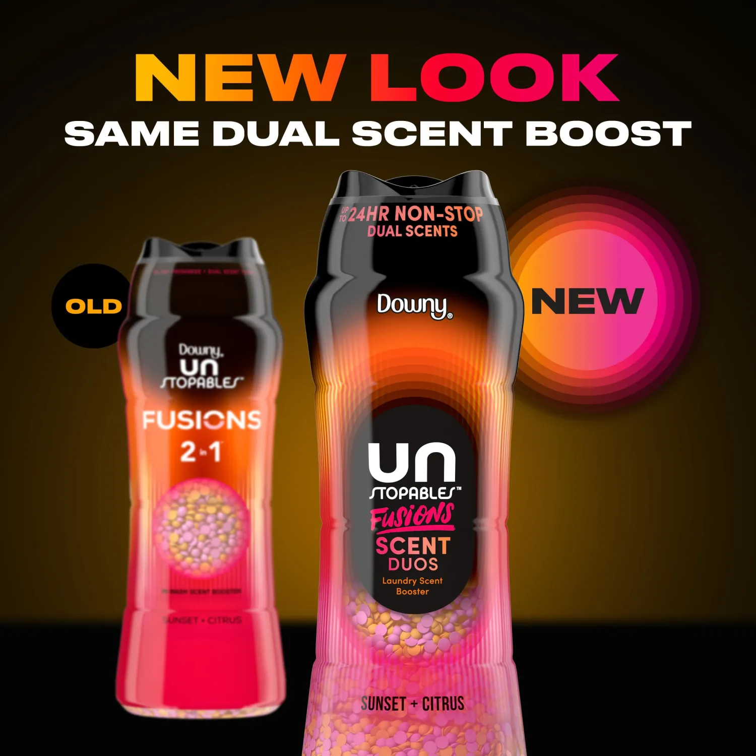 Downy Unstopables Fusions Scent Duos Laundry Scent Booster Beads, Sunset and Citrus Scent, 21.1 OZ, 24hr non-stop freshness with 2 in 1 dual scent laundry scent beads