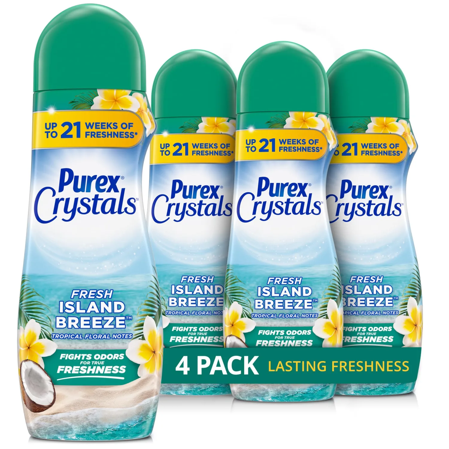 Purex Crystals in-wash Fragrance and Scent Booster, Tahitian Breeze, 21 Ounce (Pack of 4)
