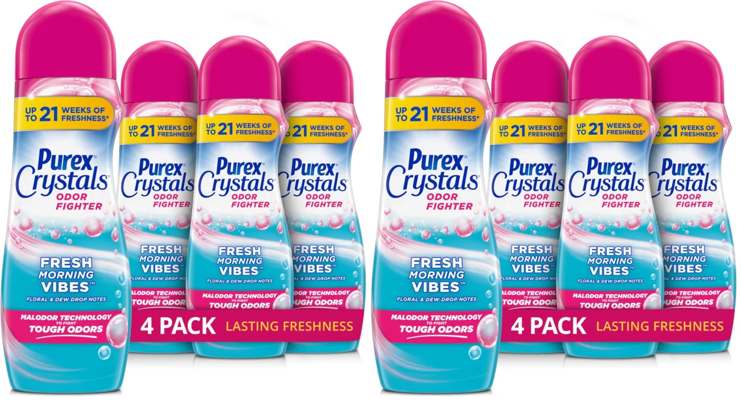 Purex Crystals In-Wash Fragrance and Scent Booster, Fresh Vibes, 21 Ounce, 4 Count (Pack of 2)