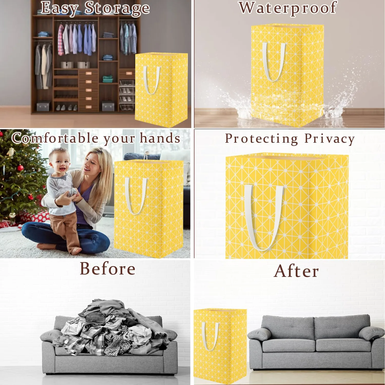 Waterproof Laundry Hamper Collapsible Laundry Basket Extended Cotton Handle Laundry Bag Large Clothes Storage Toy Organization for Bathroom Bedroom Laundryroom College Dorms