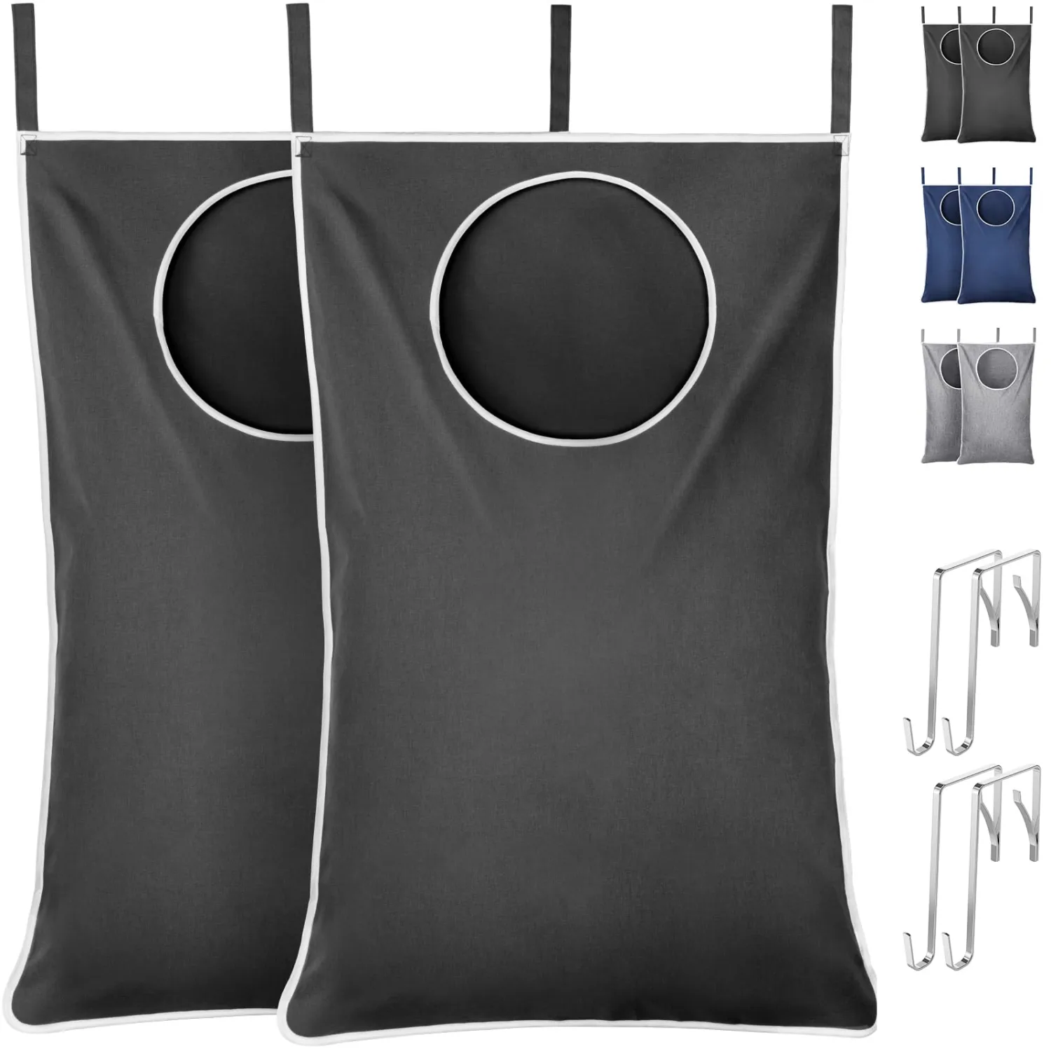 Lifewit 2 Pack Over Door Laundry Hamper, Large Collapsible Hanging Laundry Hamper, Hanging Laundry Basket Bag for Bathroom Bedroom Dirty Clothes Storage Organizer, Dark Gray