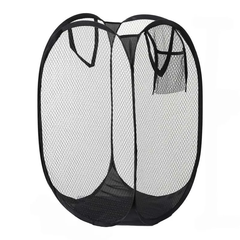 Mesh Laundry Hamper, Foldable Pop-Up Design, Black (black, Large)