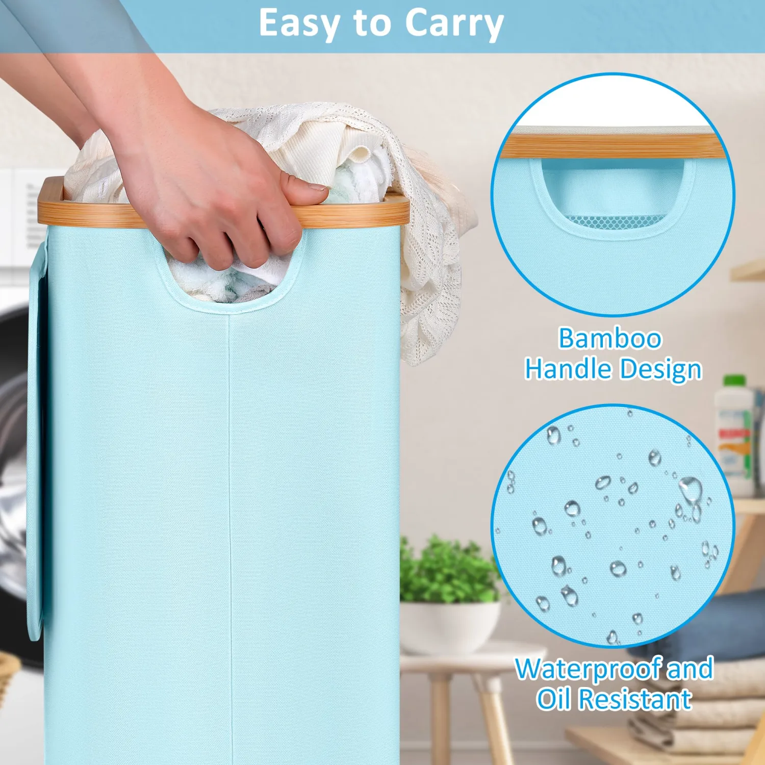 efluky Slim Laundry Hamper with Wheels, Narrow Laundry Basket with Lid and Removable Bag, Aesthetic Dirty Clothes Hamper on Wheels for Laundry Room, Bedroom, Dorm and Bathroom, 75L Beige