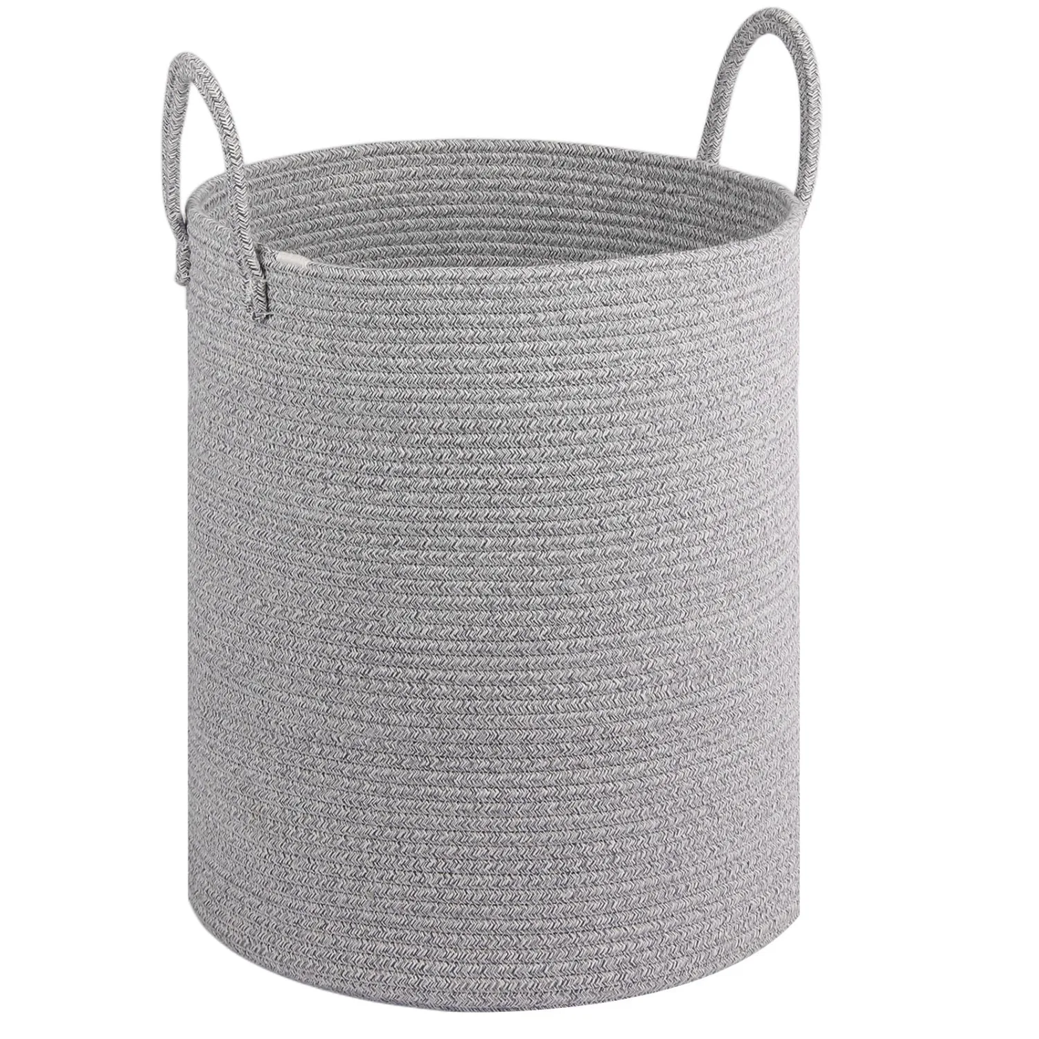 Large Laundry Basket,Laundry Hamper,15''x18'' Cotton Rope Storage Basket with Handles,Baby Hamper,Nursery Blanket Storage Living Room,Toy Basket,Kids Laundry Basket(Light Gray)