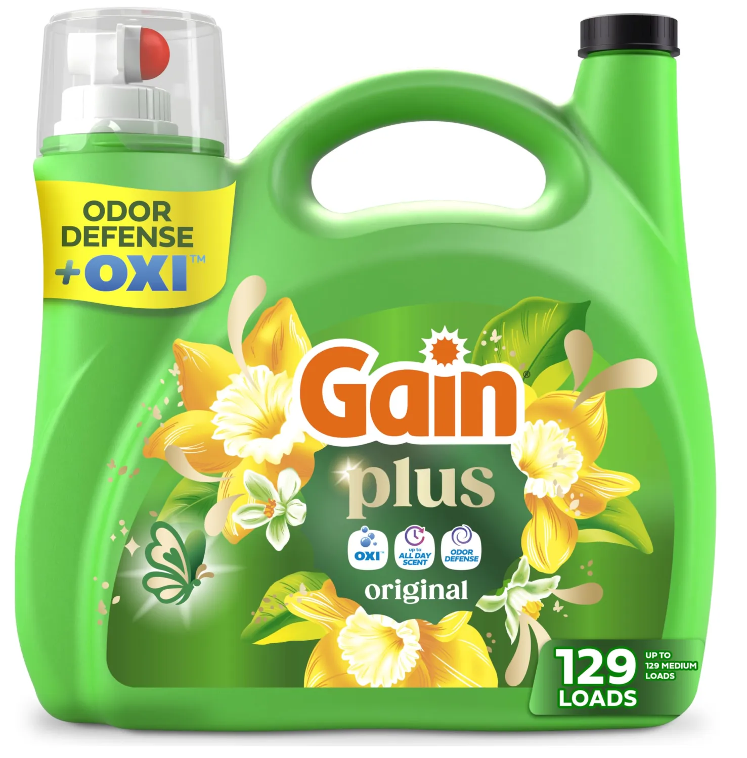 Gain Plus Liquid Laundry Detergent, Cleaner, Fresher, Now with Oxi, Original Scent, 170 fl oz, 129 Loads
