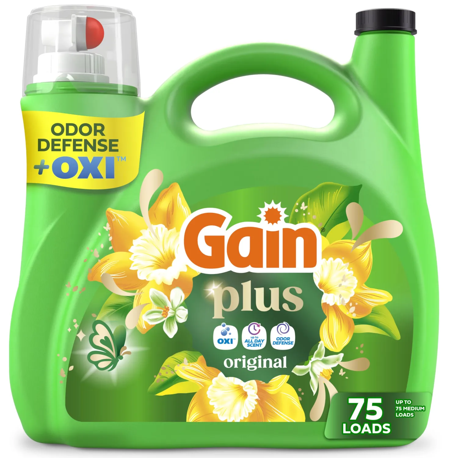 Gain Plus Liquid Laundry Detergent, Cleaner, Fresher, Now with Oxi, Original Scent, 99 fl oz, 75 Loads