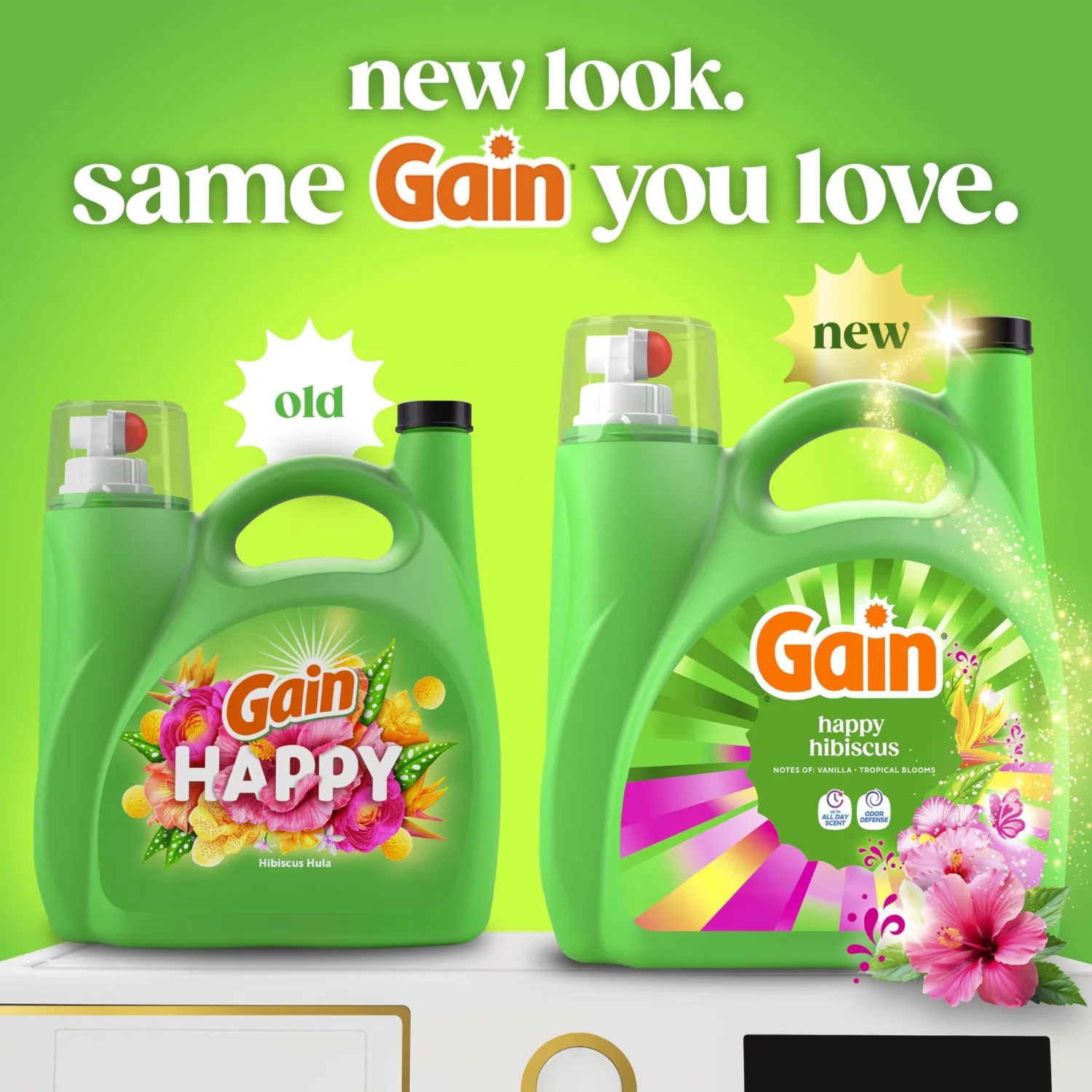 Gain Liquid Laundry Detergent, With Odor Defense, Happy Hibiscus Scent, Laundry Soap For HE Washing Machines, 132 fl oz, 100 Loads (Packaging May Vary)