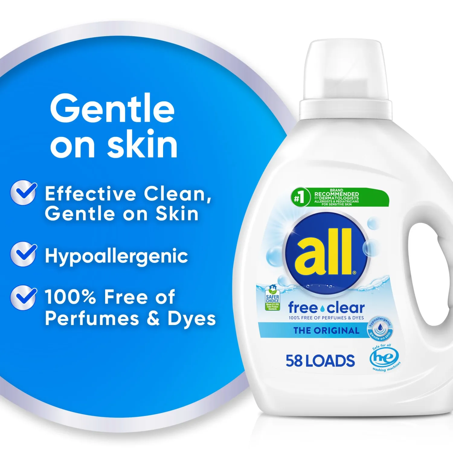 all Liquid Laundry Detergent, Free Clear, 73 Fluid Ounces, 58 Loads