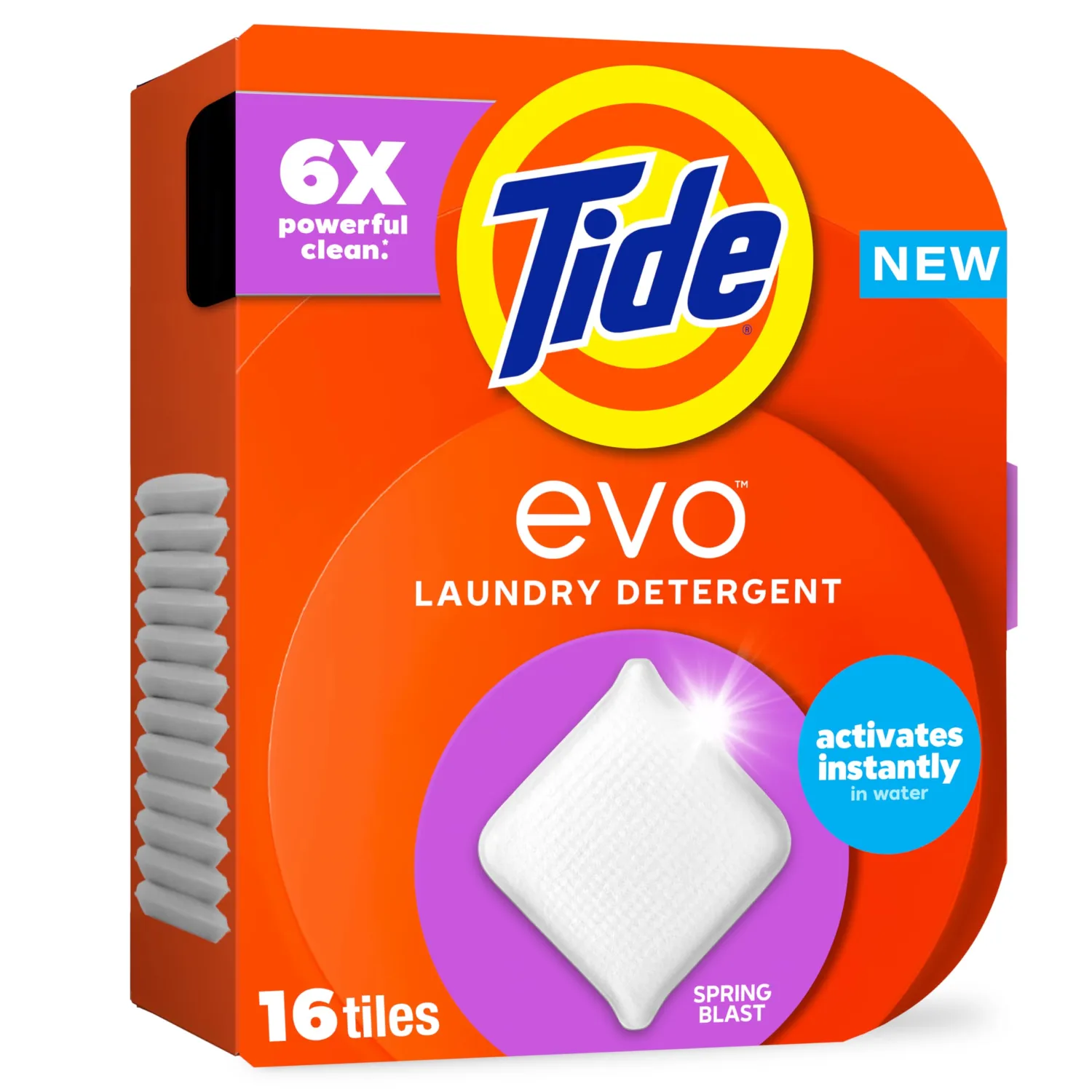 Tide evo Laundry Detergent Spring Blast Scent Works on 100% of Common Stains Concentrated Travel Detergent HE Compatible and Instant Dissolve Fights Stains Better than Leading Detergent Sheet 16 Count