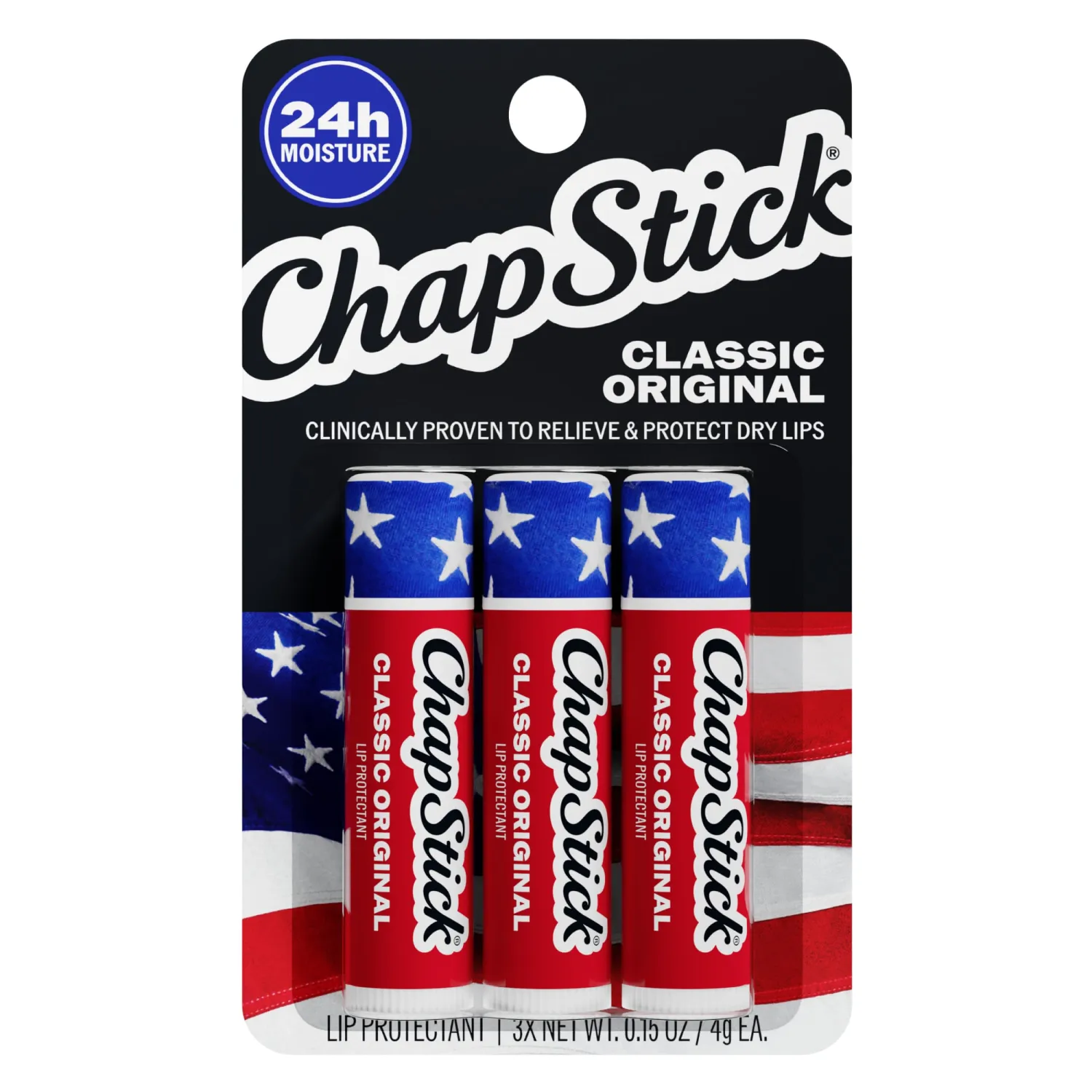 ChapStick Classic Original Lip Balm Set, Americana Collection, Lip Balm Sticks, 3-Count Pack, 0.15 Oz Each
