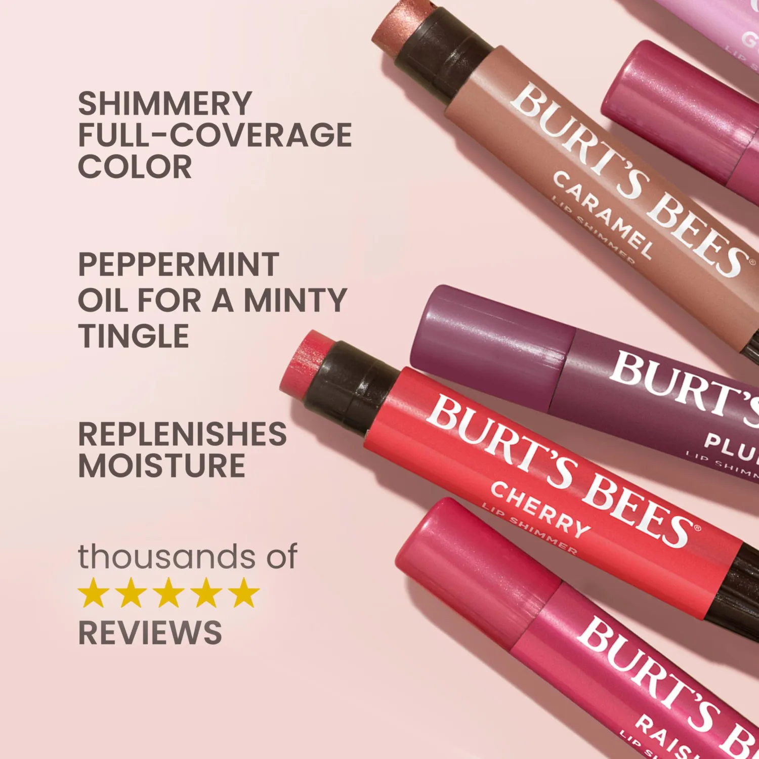 Burt's Bees Shimmer Lip Tint, Tinted Lip Balm Stick, Moisturizing for All Day Hydration with Natural Glowy Pigmented Finish & Buildable Color, Peony, 1 Tube, 0.09 oz. (Pack of 2)