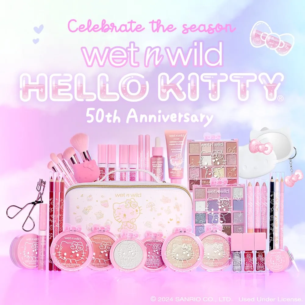 wet n wild Hello Kitty Glitter Lip Oil, New 10 Oil Infused Formula, Warm Apple Pie Lightly Scented, Sparkly Bold Colors, Cruelty-Free & Vegan - Purrfect