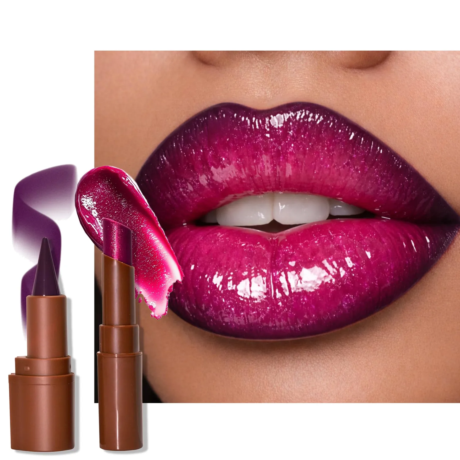 Nourishing Lip Gloss with Brown Lip Liner Lip Combo Sets, Solid Lip Gloss Jelly Lipstick High Shine, Nude Lip Kit with Lip Liner and Gloss for Women, Lightweight Long-Lasting Lipstick Makeup Gift, 03