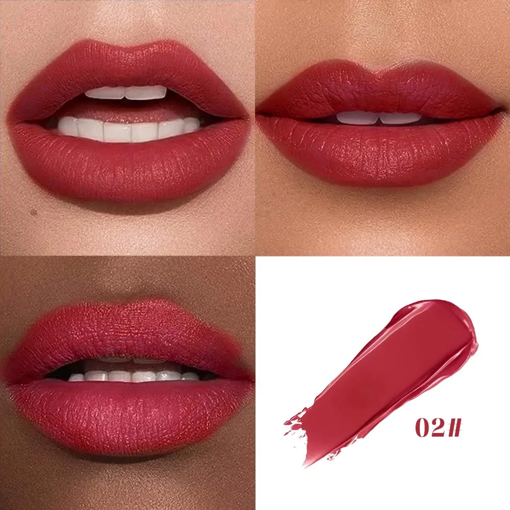 Cushion Lip Gloss Matte Lip Tint – Long-Lasting Lightweight Color, Soft Plush Applicator for Gradient Blurred Lips, Non-Sticky Velvet Finish Hydrating Lip Stain 02#–Dusty Mauve
