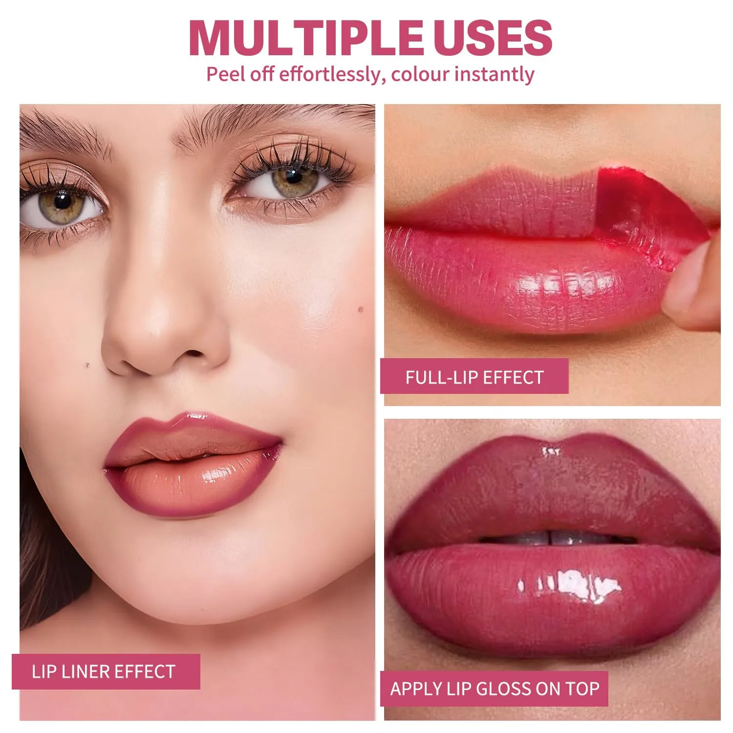 4Pcs Peel Off Lip Liner Stain Set - Long-Lasting, Smudge-Proof, Waterproof Nude Matte Lip Tint, Non-Fading Peel Off Brown Lip Line Color, Effortless Precision & Full Coverage, Overline Lip Combo