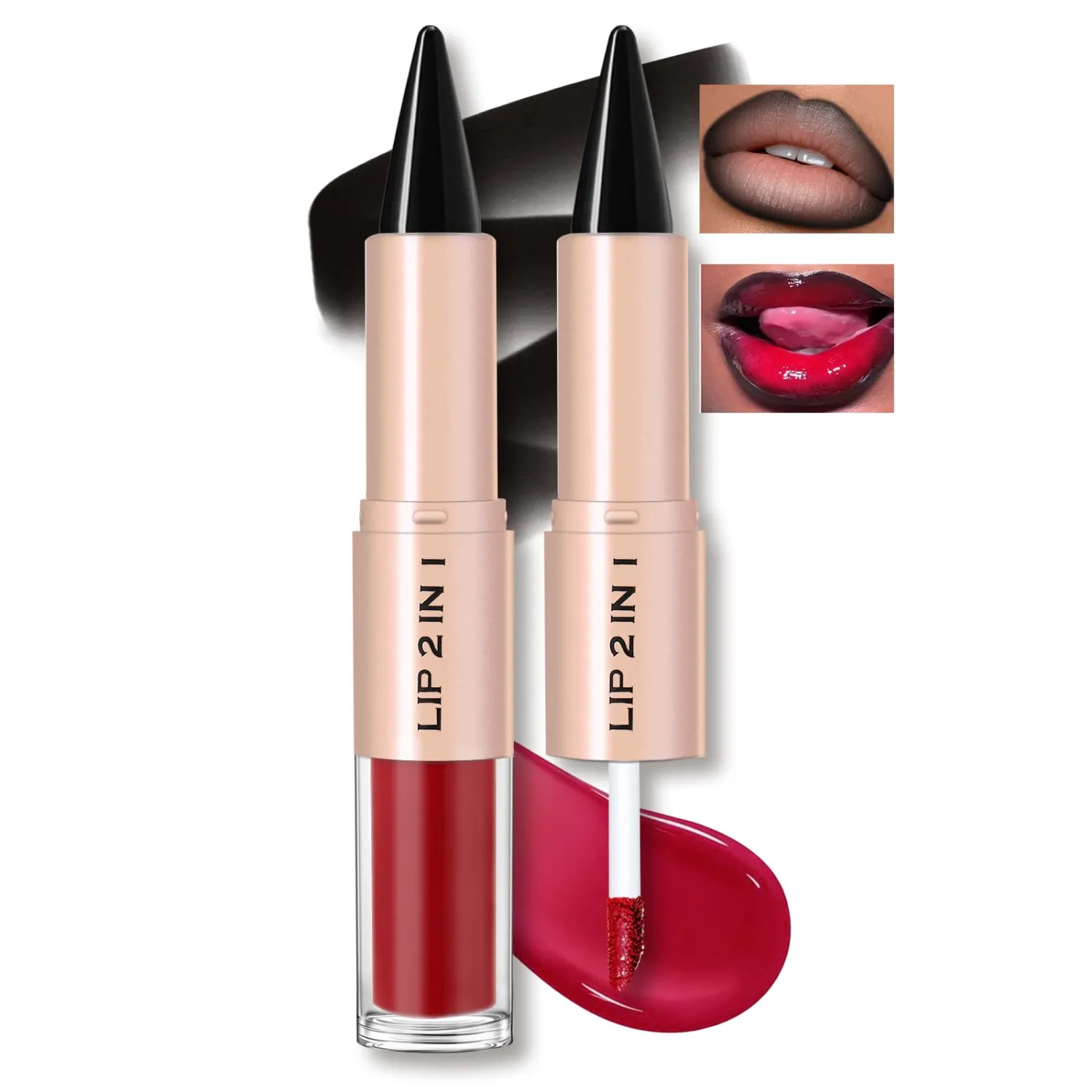 HOSAILY Lip Liner Gloss Lip Combo Set, 2 in 1 Lip Duo Black Lip Liner Lipstick Glossy Nourishing Oxblood Gloss Lip Kit, Smooth Quick Fuller Plumping Moisturizing Lip Makeup for Women02#Black Cherry