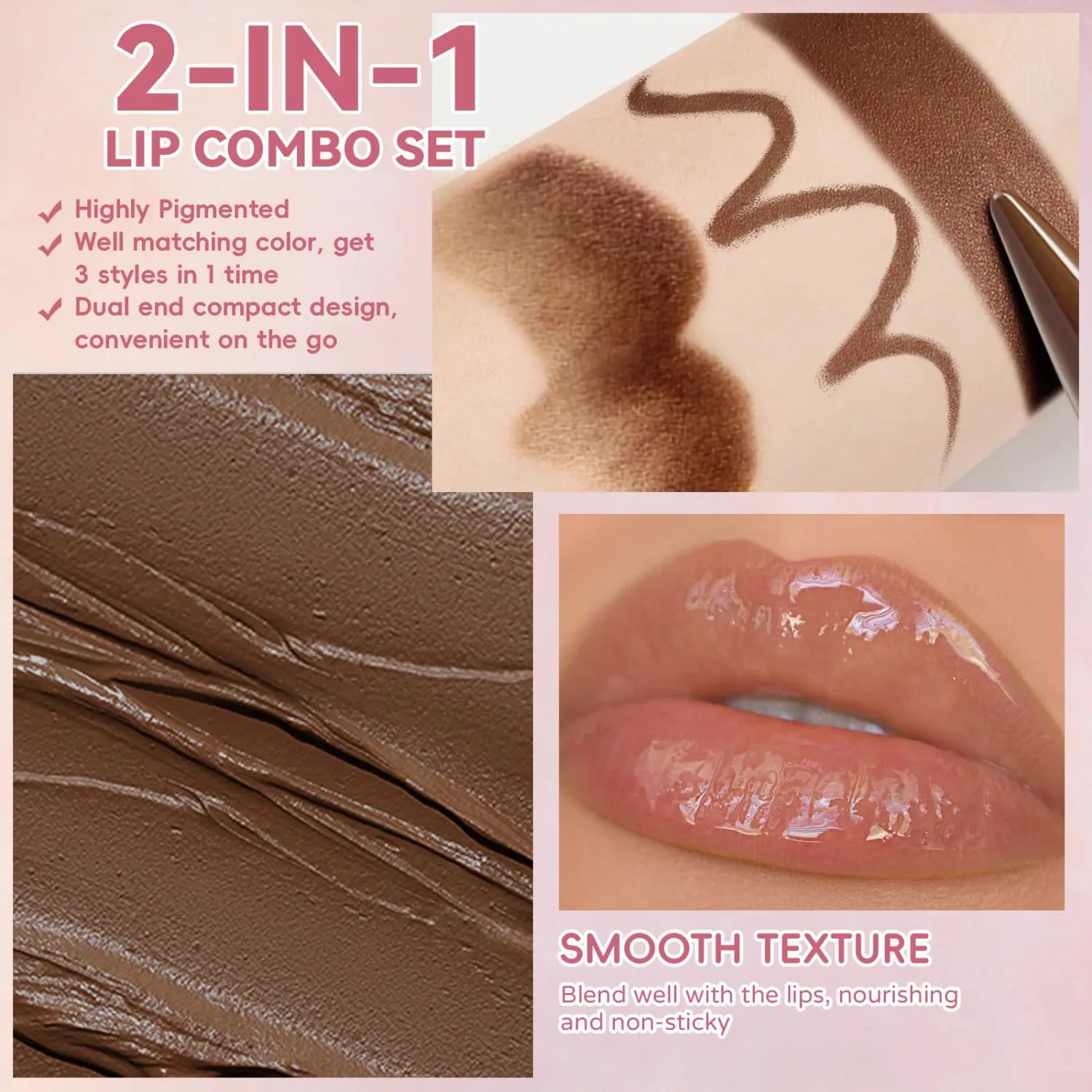 HOSAILY Lip Liner Gloss Lip Combo Set, 2 in 1 Lip Duo Black Lip Liner Lipstick Glossy Nourishing Oxblood Gloss Lip Kit, Smooth Quick Fuller Plumping Moisturizing Lip Makeup for Women02#Black Cherry