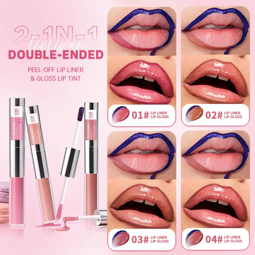 Peel Off Lip Liner & Gloss–Long-Lasting Smudge-Proof Rose Pink Lip Tint & Lip Stain Liner with Hydrating High Shine Gloss for Defined, Fuller Rosy Lips–Waterproof, Transfer-Proof Soft Glam Lip Makeup
