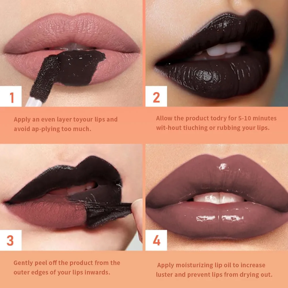 Chocolate Brown Peel Off Lip Gloss Tattoo and Lip Oil, Lip Stain Peel Off Masque - Peel Off Lip Tint ,Long Lasting Waterproof Transfer-proof Lip Mask Lip Gloss Peel Off Lip Liner,Stay Lip Makeup 07#