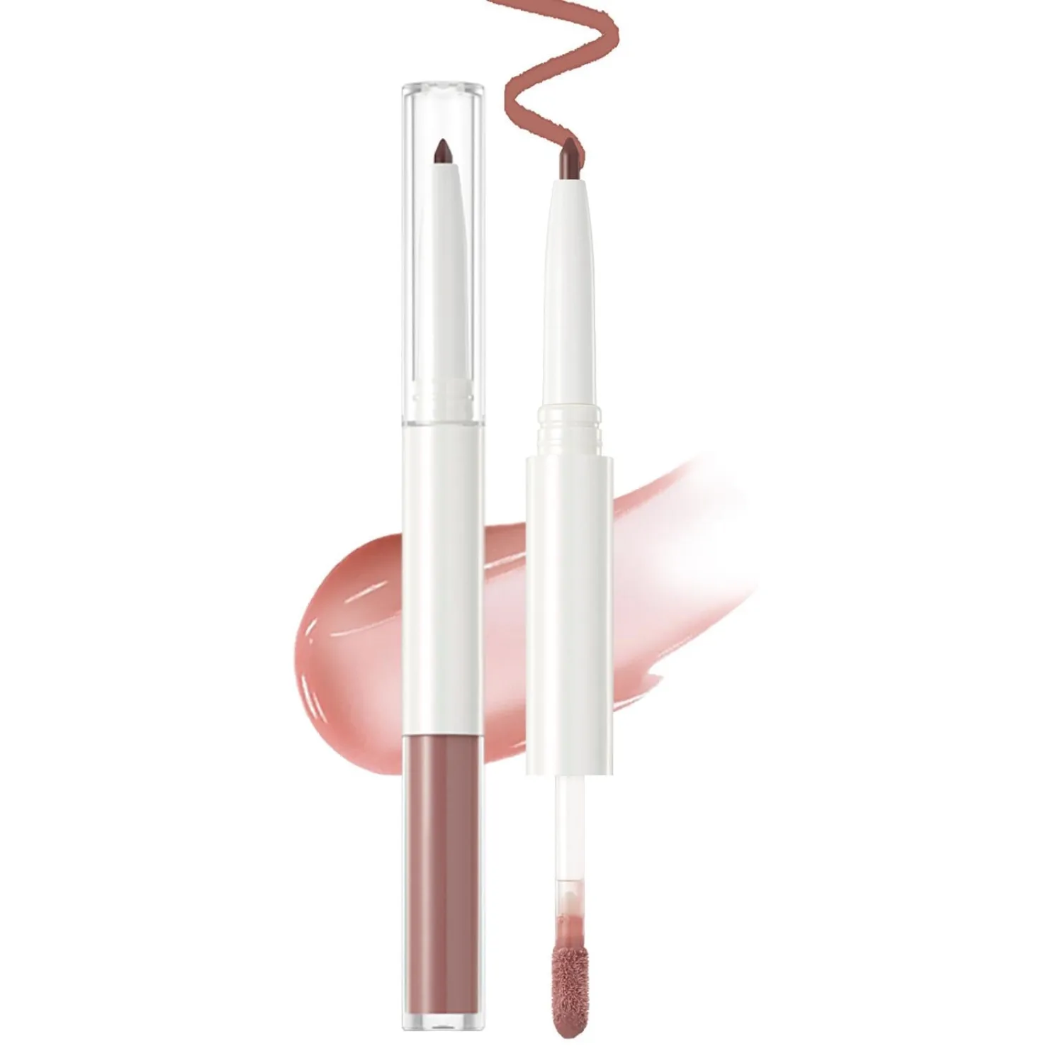 Lip Liner and Gloss Set 2 in 1 Dual-Ended, Lip Combo Sets, Nude Lipstick, High Pigmented Long Lasting Makeup Kit