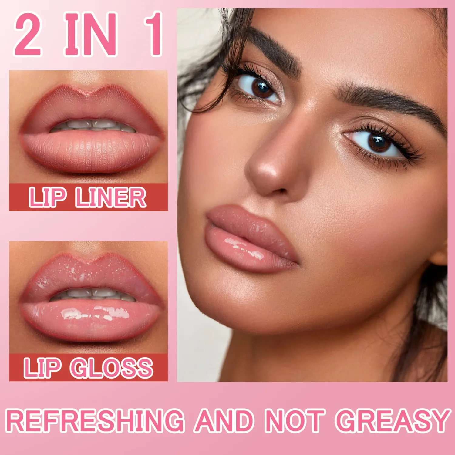 Lip Liner and Gloss Set 2 in 1 Dual-Ended, Lip Combo Sets, Nude Lipstick, High Pigmented Long Lasting Makeup Kit