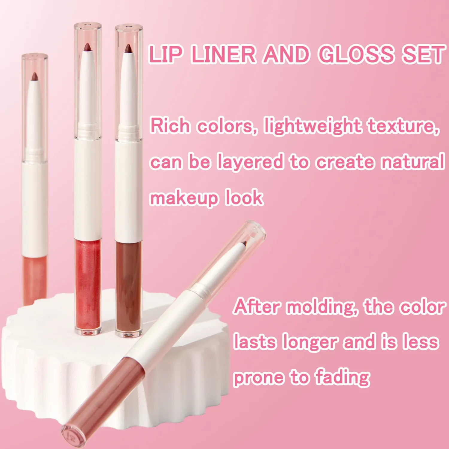Lip Liner and Gloss Set 2 in 1 Dual-Ended, Lip Combo Sets, Nude Lipstick, High Pigmented Long Lasting Makeup Kit