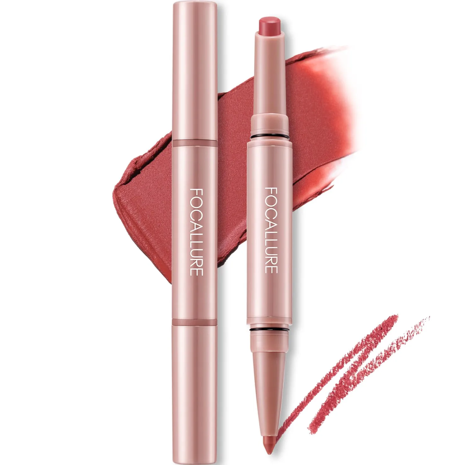 FOCALLURE Fuller Sculpt Dual-Ended Lip Liner & Lipstick 2-in-1,Long Lasting,Highly Pigmented Lip Pencil, Instantly Defines and Plumps for 3D Fuller Lips,RD01 RUBY