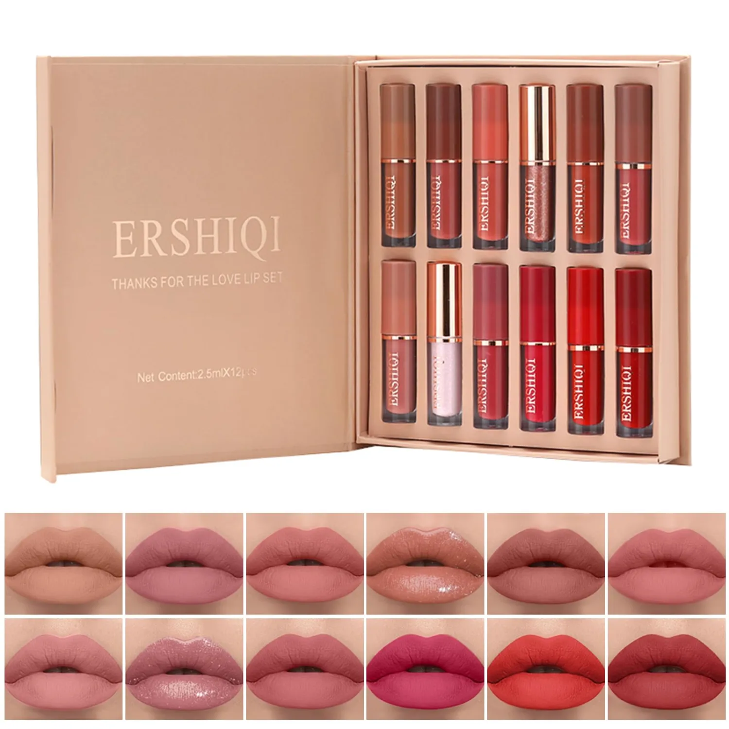 12Pcs Nude Matte Liquid Lipstick Set, Waterproof Long Lasting Non-Stick Cup 12 Colors Nude Lipstick 24 Hour Not Fade Matte Lipstick Professional Lip Gloss Set Mother's Day Makeup Gifts for Women
