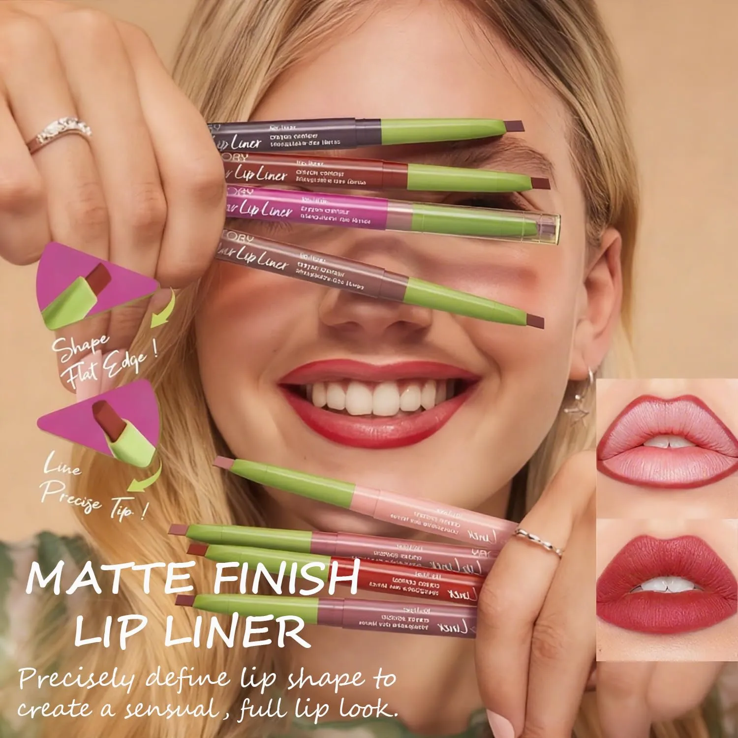 Nourishing Lip Gloss with Matte Finish Lip Liner Combo Set, Clear Nude Pink Brown Long Lasting Hydrating Lip Glow Oil, High Pigmented Lightweight Lipstick Makeup for Women, #2 CORAL