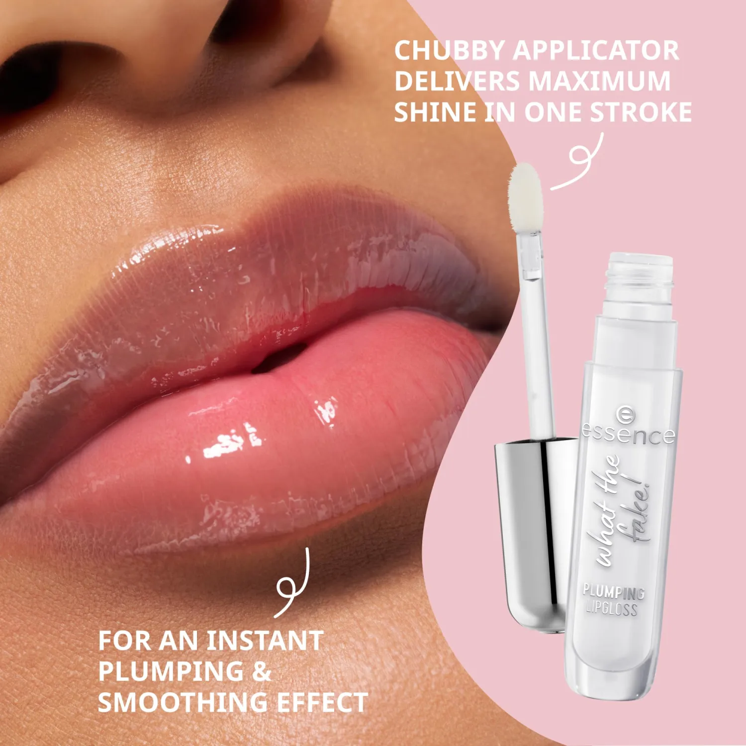 essence | What The Fake! Plumping Lipgloss | High-Shine, Glass-Like Finish | Instant Plumping Effect | Infused with Hyaluronic Acid | Vegan & Cruelty Free (102 | Pink About It)